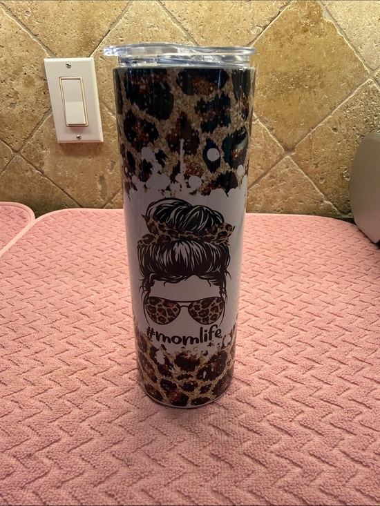 Unbranded Other - #momlife/ Courtney Leopard Print Stainless Tumbler - White and Brown